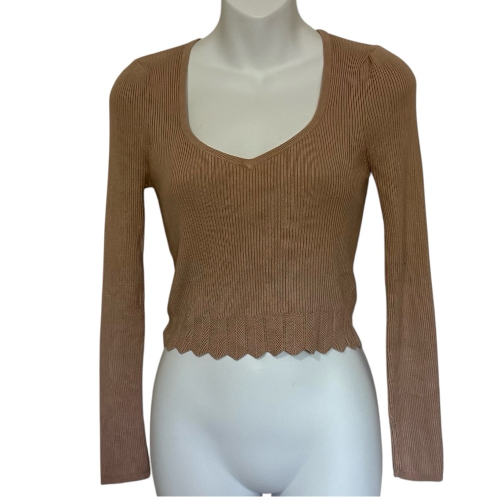 Miss Selfridge Tan  Ribbed Knit Crop Top Size 6
